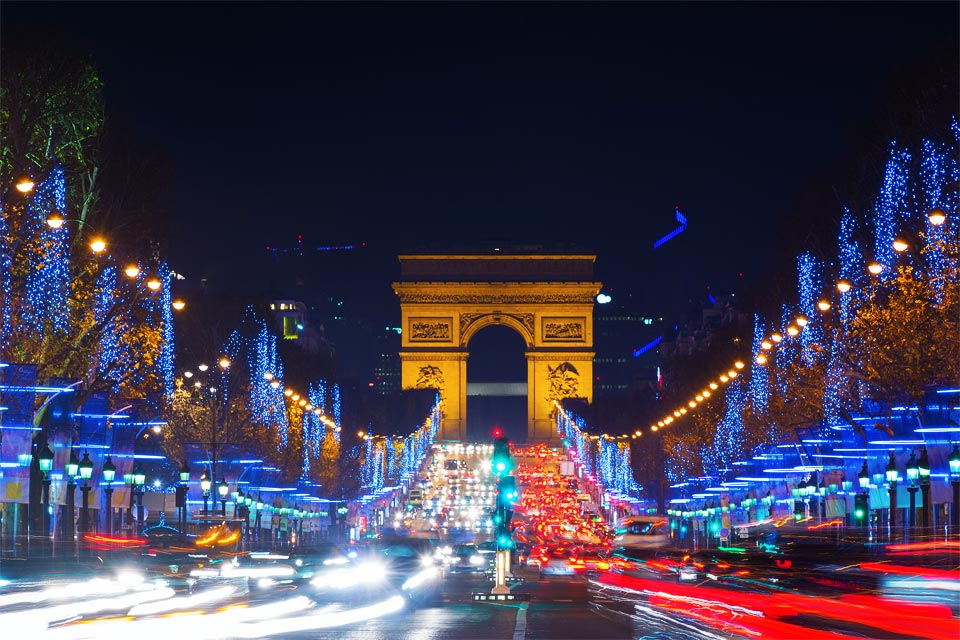 Christmas Lights decorate the streets of Paris, France
