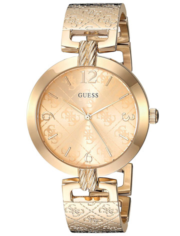 GUESS Gold-Tone Stainless Steel Logo Bracelet Bangle Watch with Self-Adjustable Links