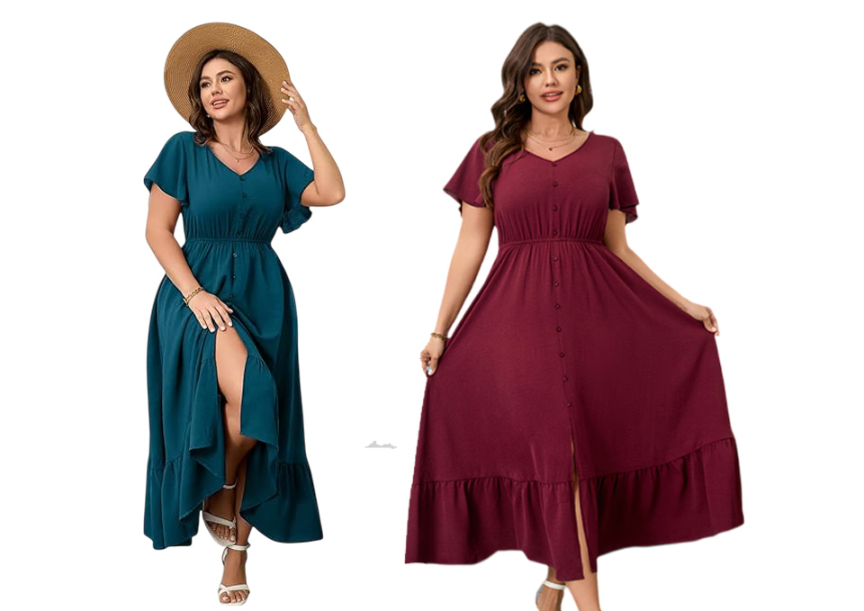 RWJ V-Neck Short Sleeve Plus Size Maxi Summer Dress