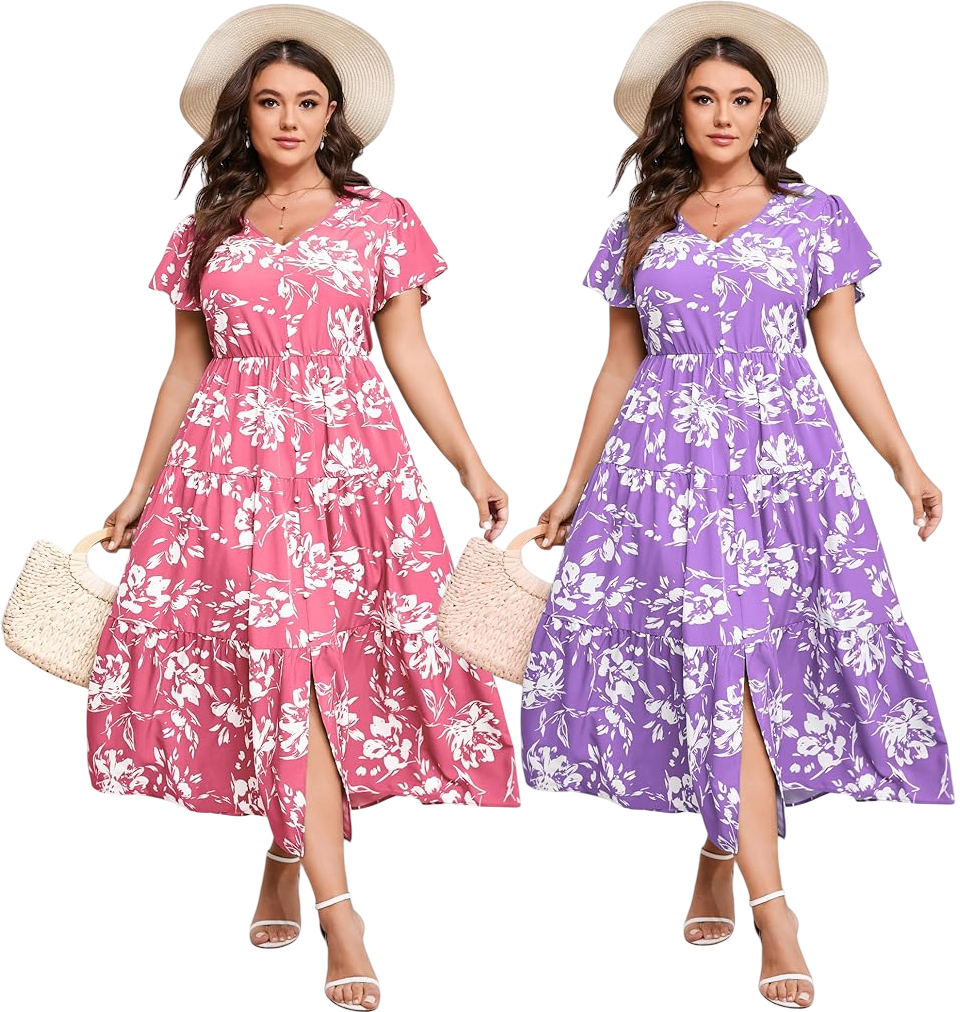 ShopWonder Short Sleeve Plus Size Summer Dress With Front Slit