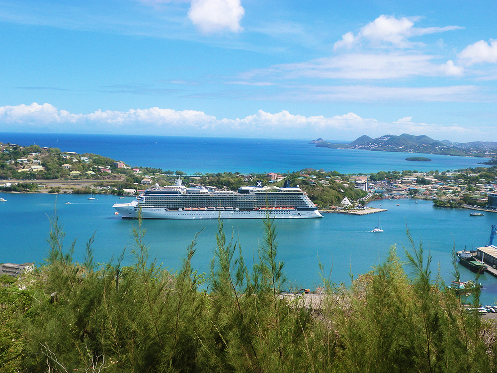 Cruise ship leaving St Lucia Caribbean