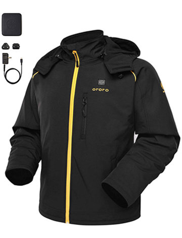 ororo Men's Soft Shell Heated Jacket with Detachable Hood and Battery Pack 