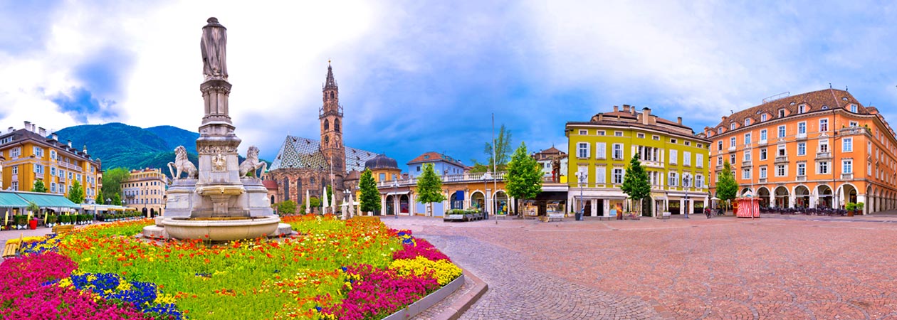 Bolzano/Bozen main square Waltherplatz, South-Tyrol region of Italy