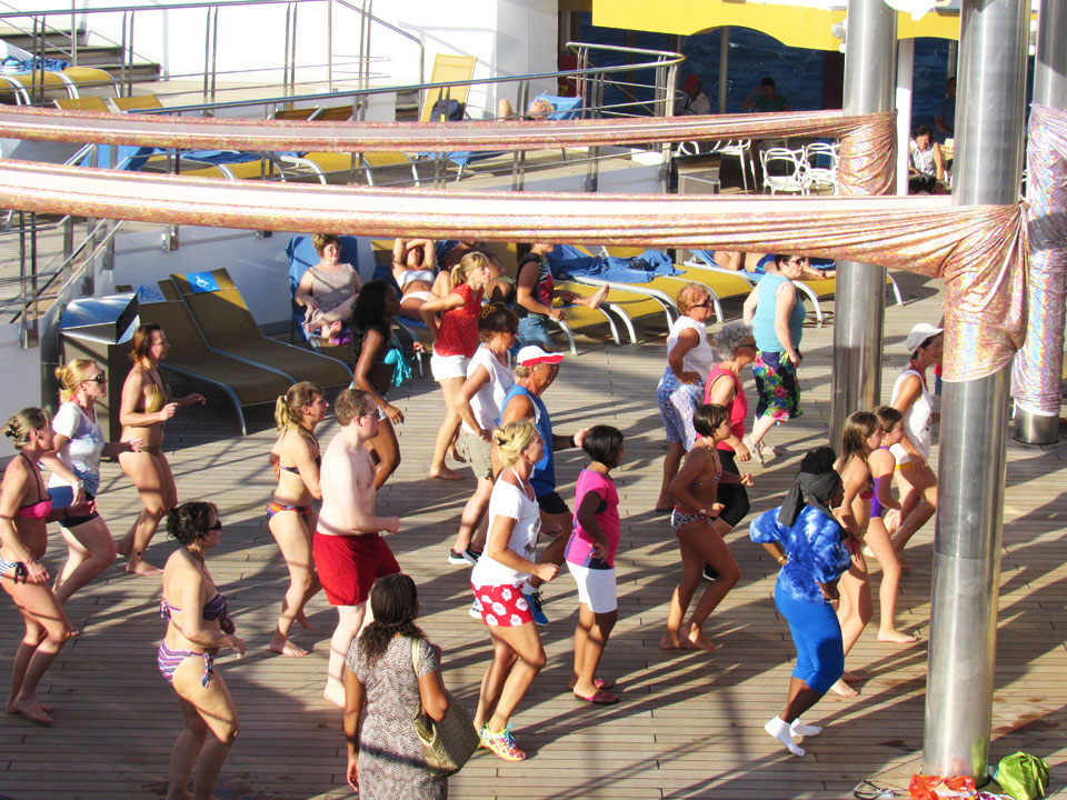 Zumba classes on the sun deck of the Costa Magica