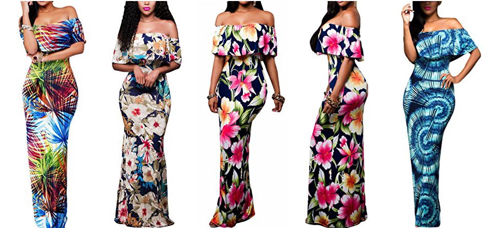 Happy Sailed Flowers Off Shoulder Ruffle Maxi Dress
