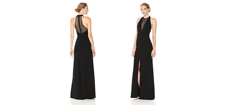 Vera Wang Sleeveless Crepe Gown With Veiled Deep V Neck