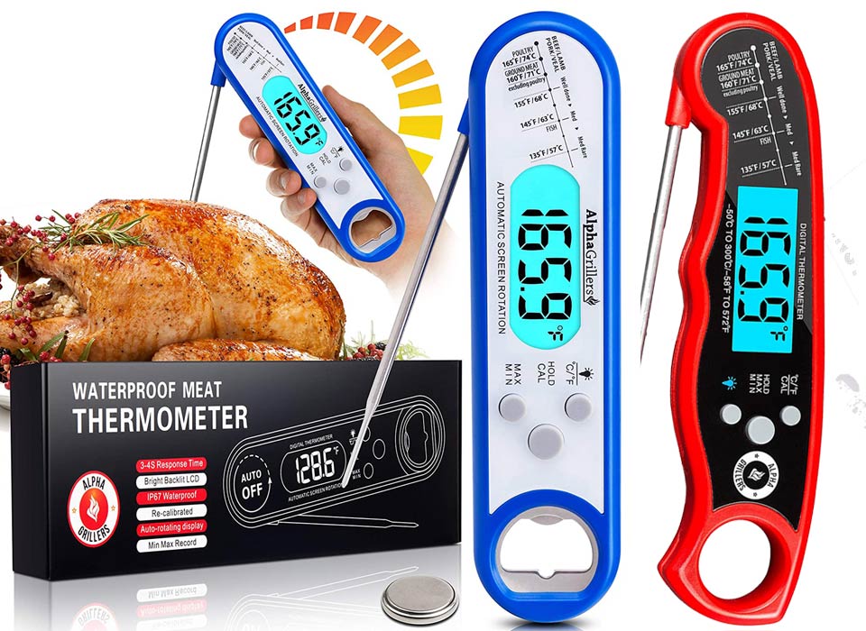 Alpha Grillers Instant Read Meat Thermometer for Grill and Cooking. Best  Waterpr 