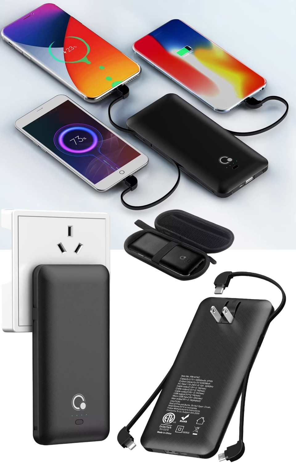 Brand Q Portable Power Bank With Built-in AC Wall Plug
