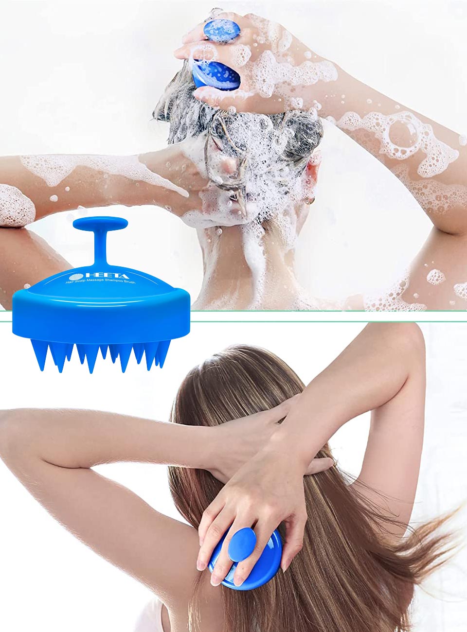 HEETA Hair Shampoo Brush With Soft Silicone Scalp Massager