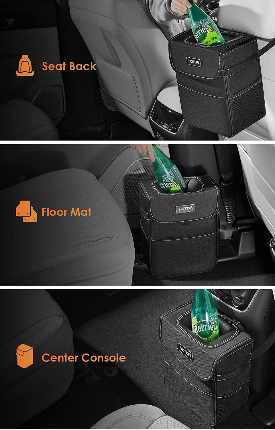 Hotor Car Trash Can with Lid and Storage Pockets