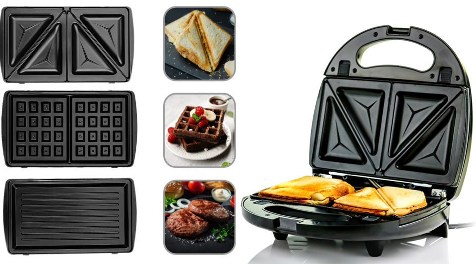 OVENTE Electric Sandwich Maker Panini Press Grill And Waffle Iron Set