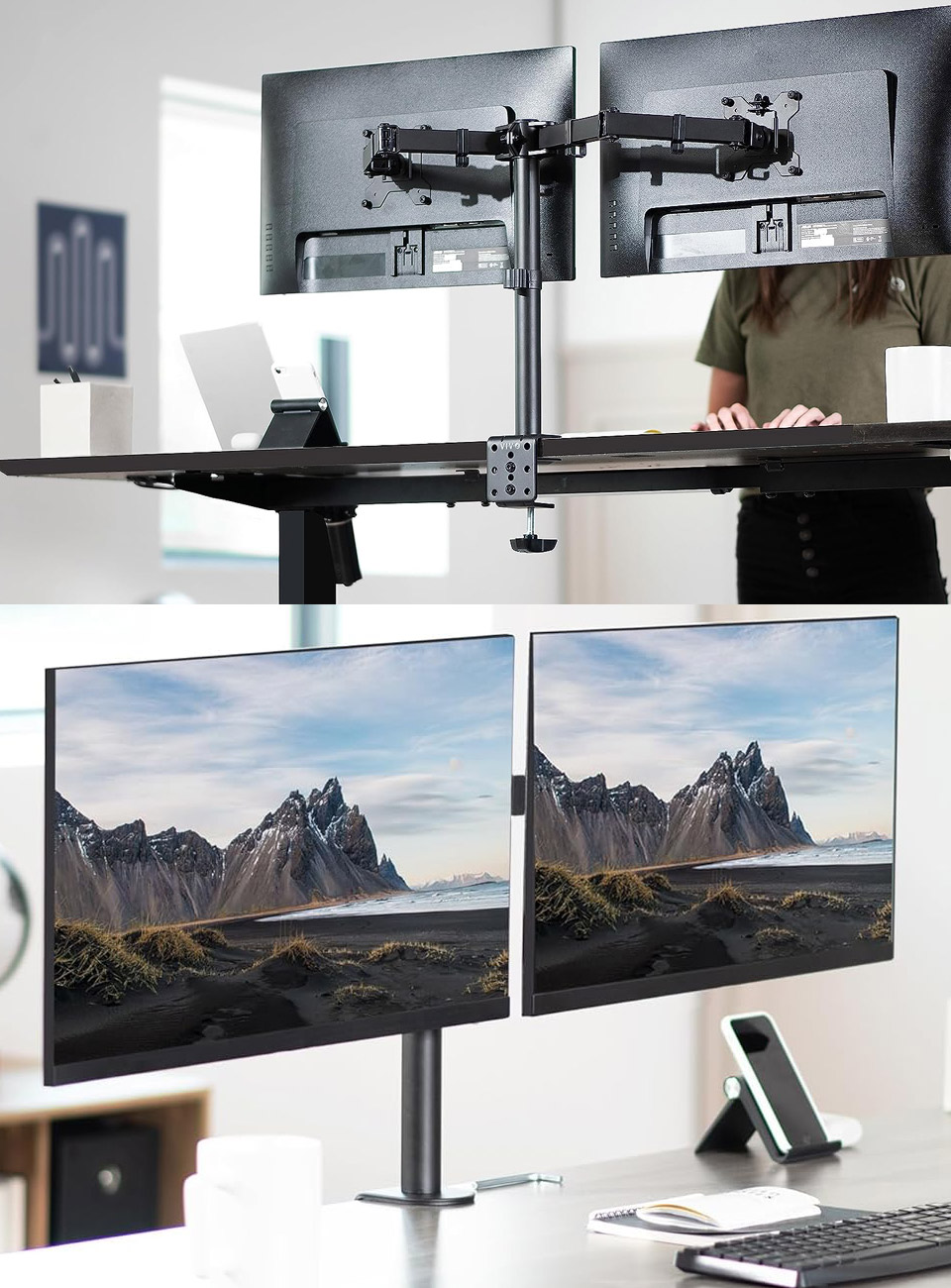 VIVO Dual LCD Monitor Desk Mount for increased screen space