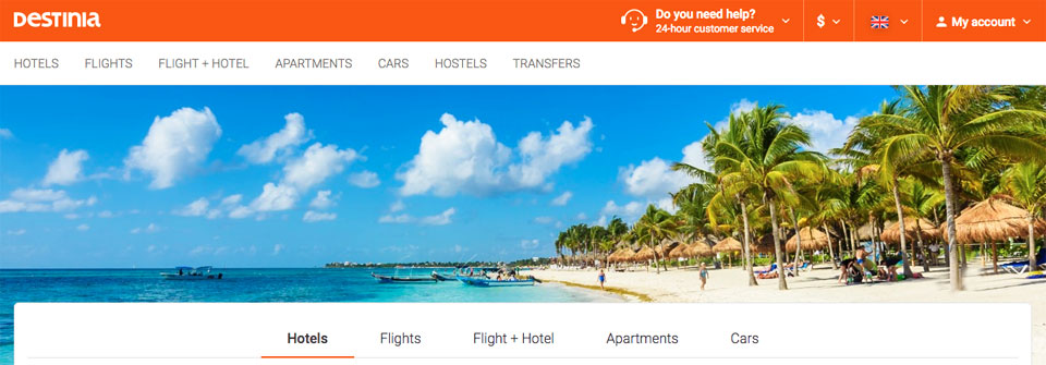 Destinia Travel website