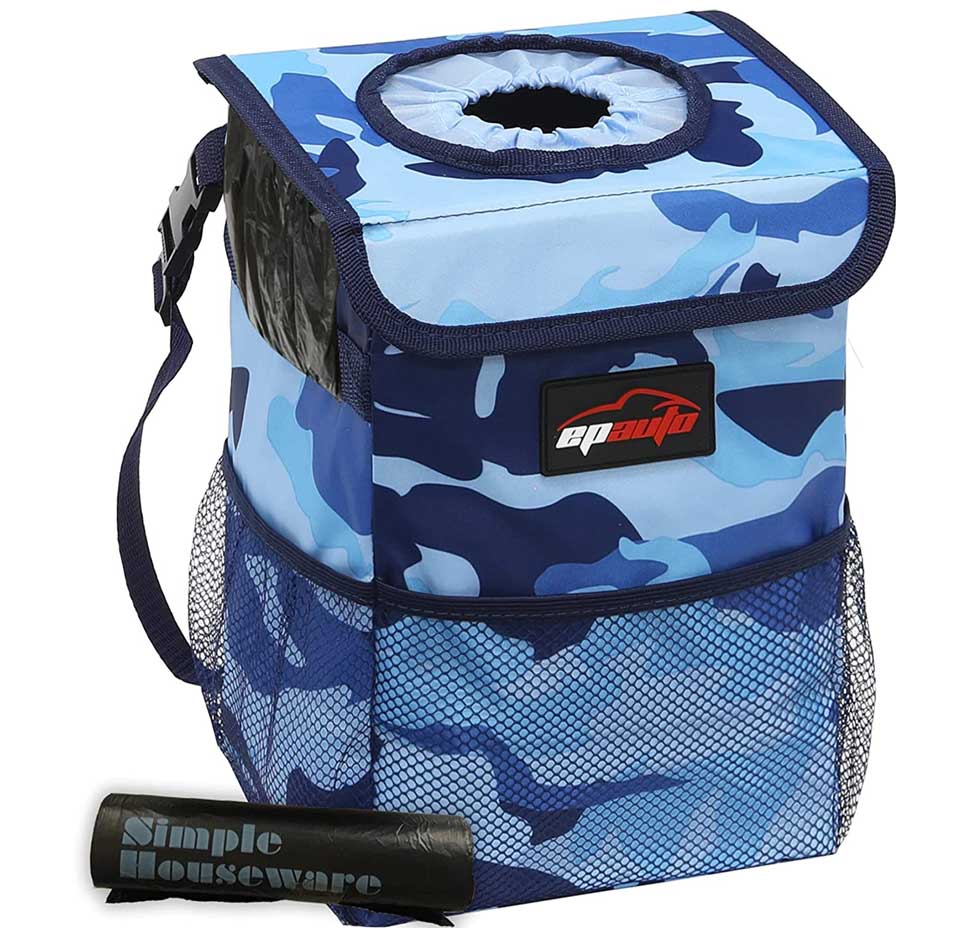 epauto Waterproof Car Trash Can with Lid and Storage Pockets