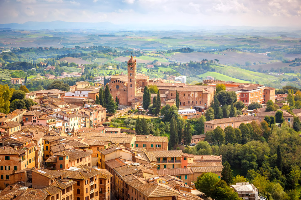 Aerial view over the city of Siena, Tuscany, Italy